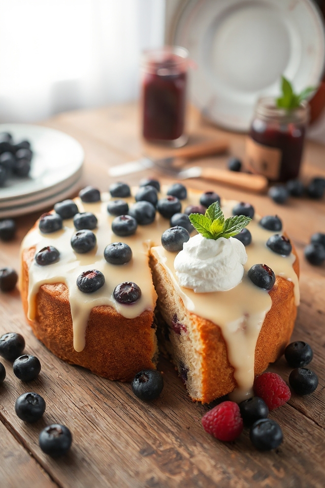 berry cake with custard