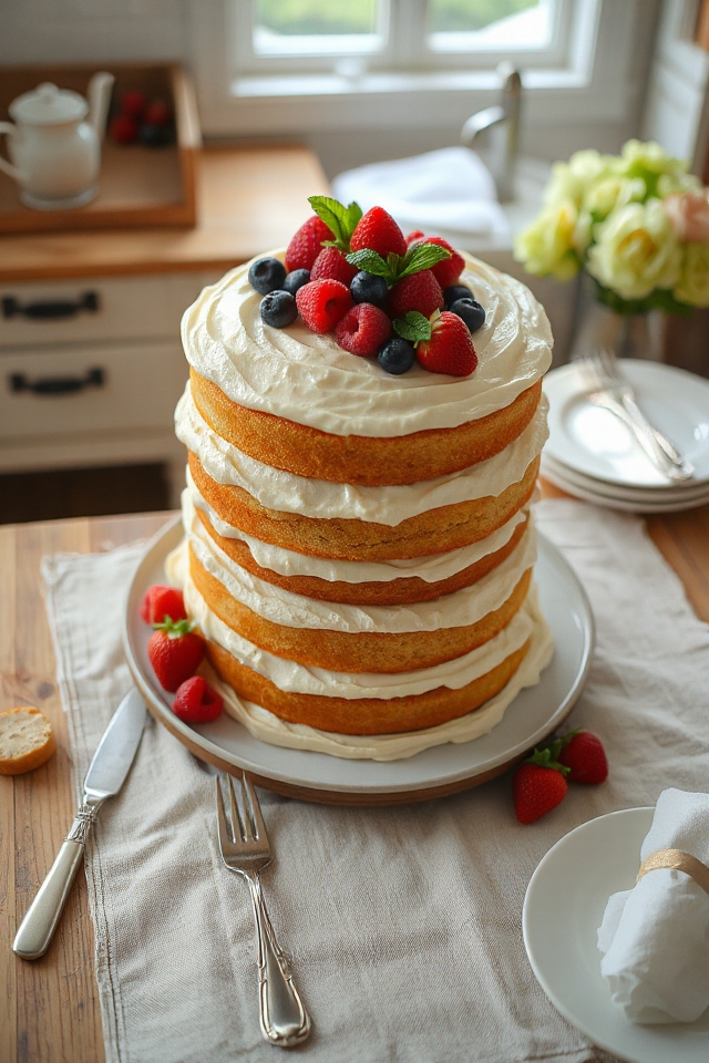 layered cake with cream