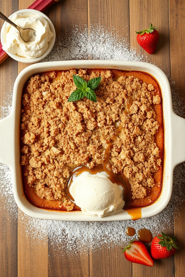 rhubarb cake with crumble